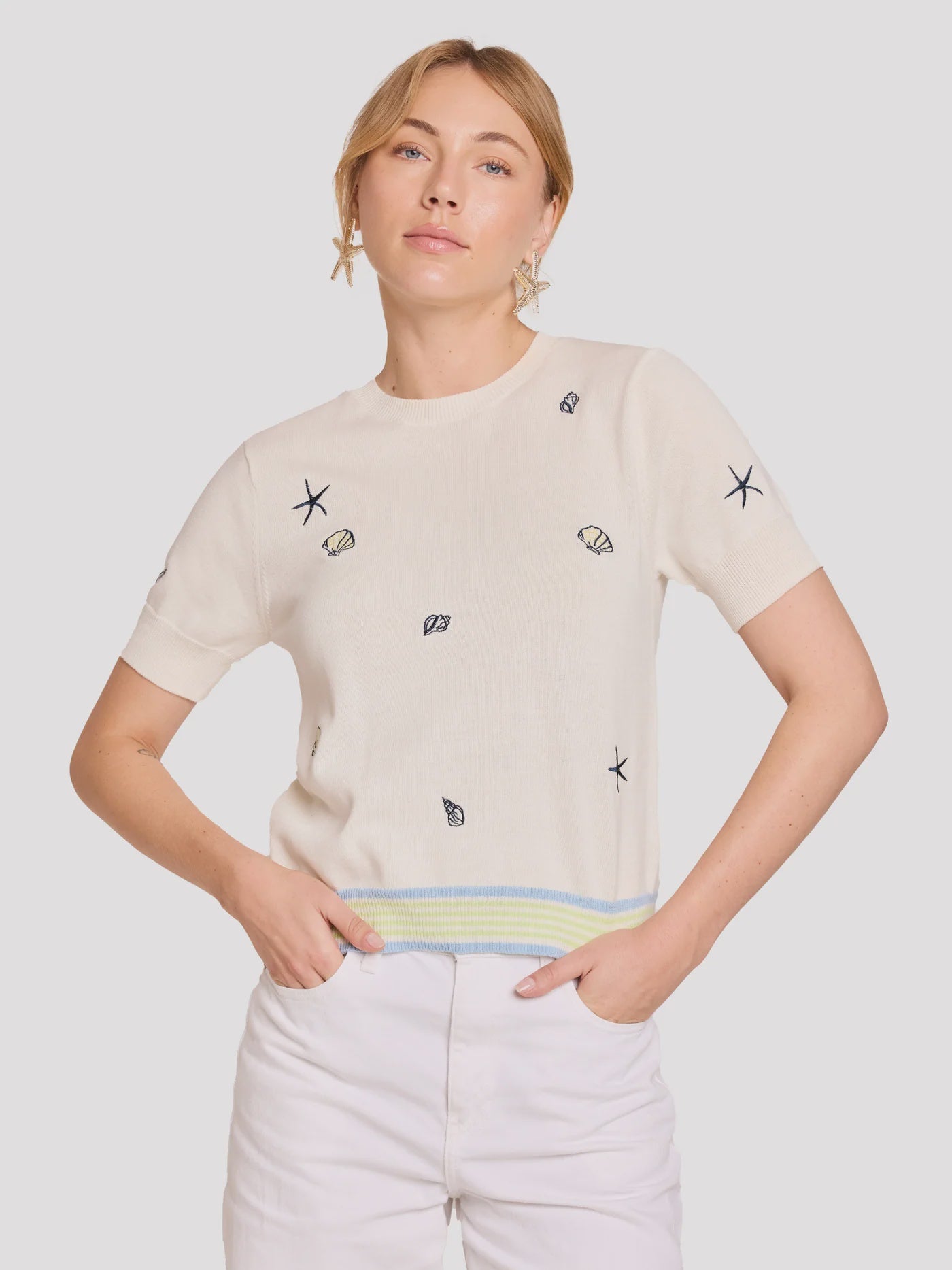 Brodie Shell Embroidery Tee - White