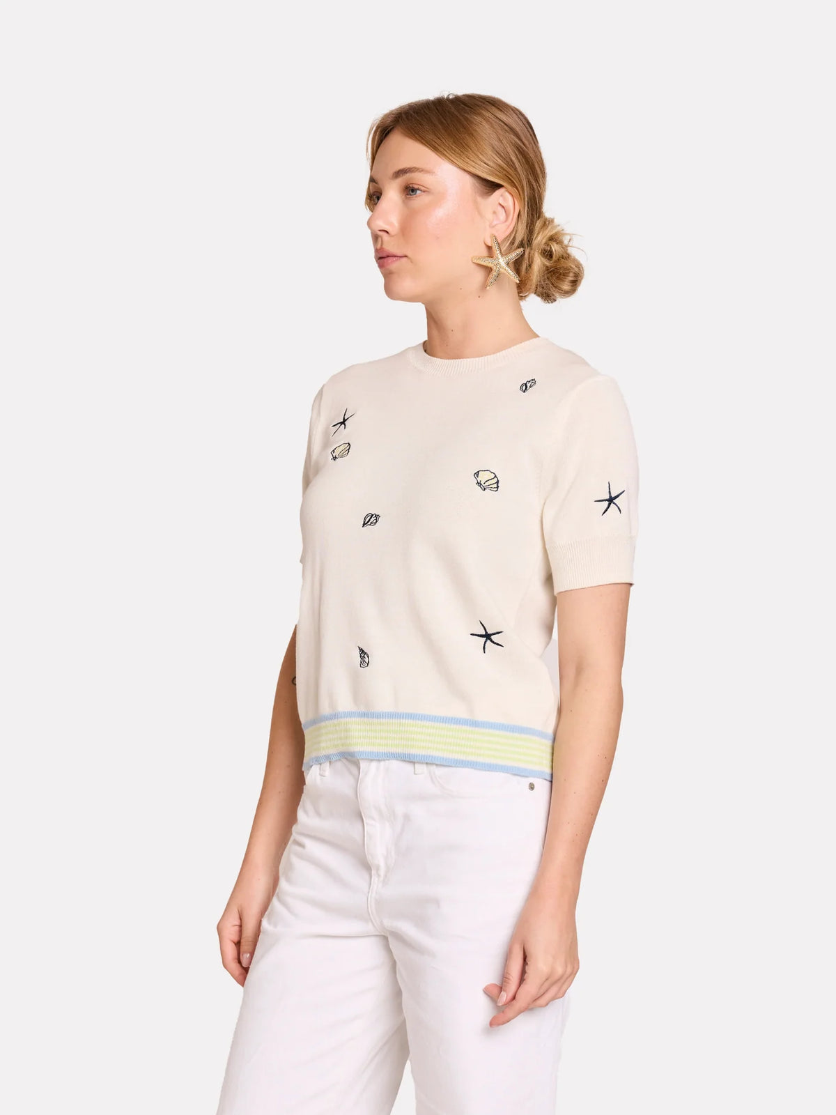 Brodie Shell Embroidery Tee - White