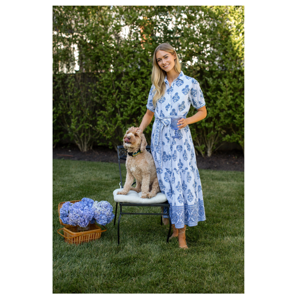 Marea Short Sleeve Shirt Dress - Indigo Striped Hollyhock