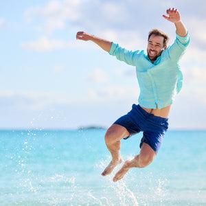 TABS Linen Shirt in Turquoise and Navy Linen Shorts in 