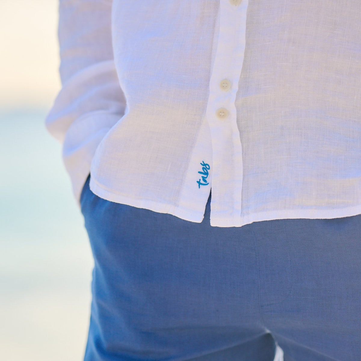 TABS White Linen Shirt and Navy Shorts