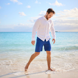 TABS White Linen Shirt and Navy Shorts