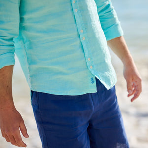 TABS Turquoise Linen Shirt and Navy Shorts
