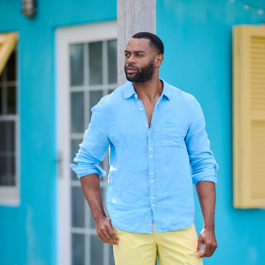 The Loren TABS Men's Long Sleeve Linen Shirt - Ocean Blue