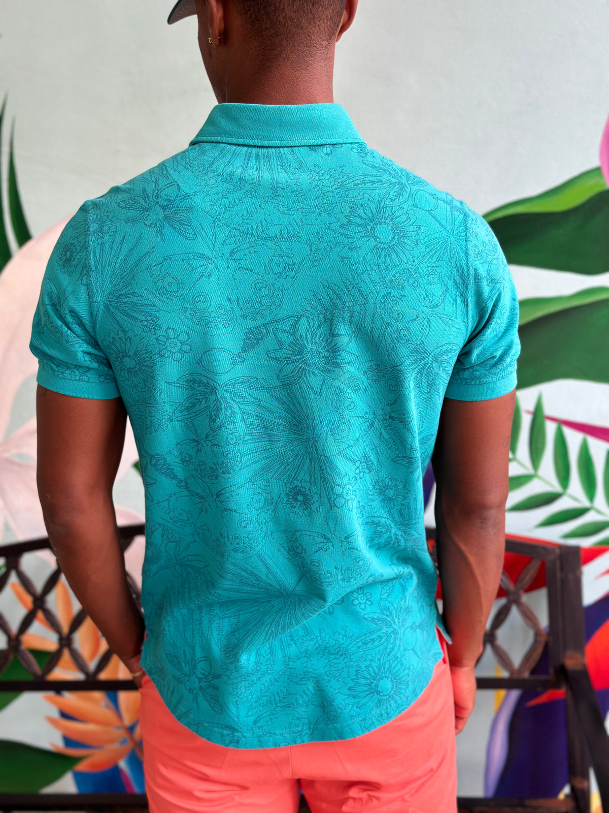 Men's Cotton Polo - Blue Iguana Spring Print
