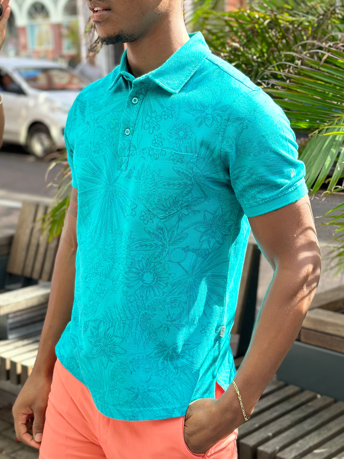 TABS Bermuda spring green polo shirt all over print