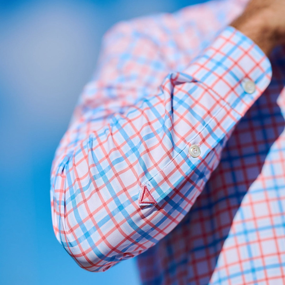 TABSBermuda_Mens_LSCheckShirt_Coral_Detailsleeve