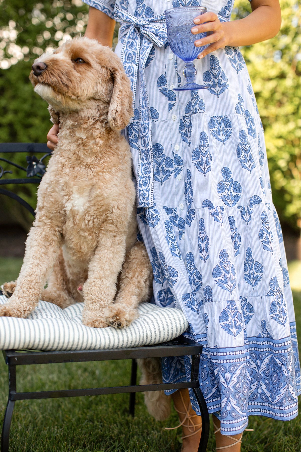 Marea Short Sleeve Shirt Dress - Indigo Striped Hollyhock