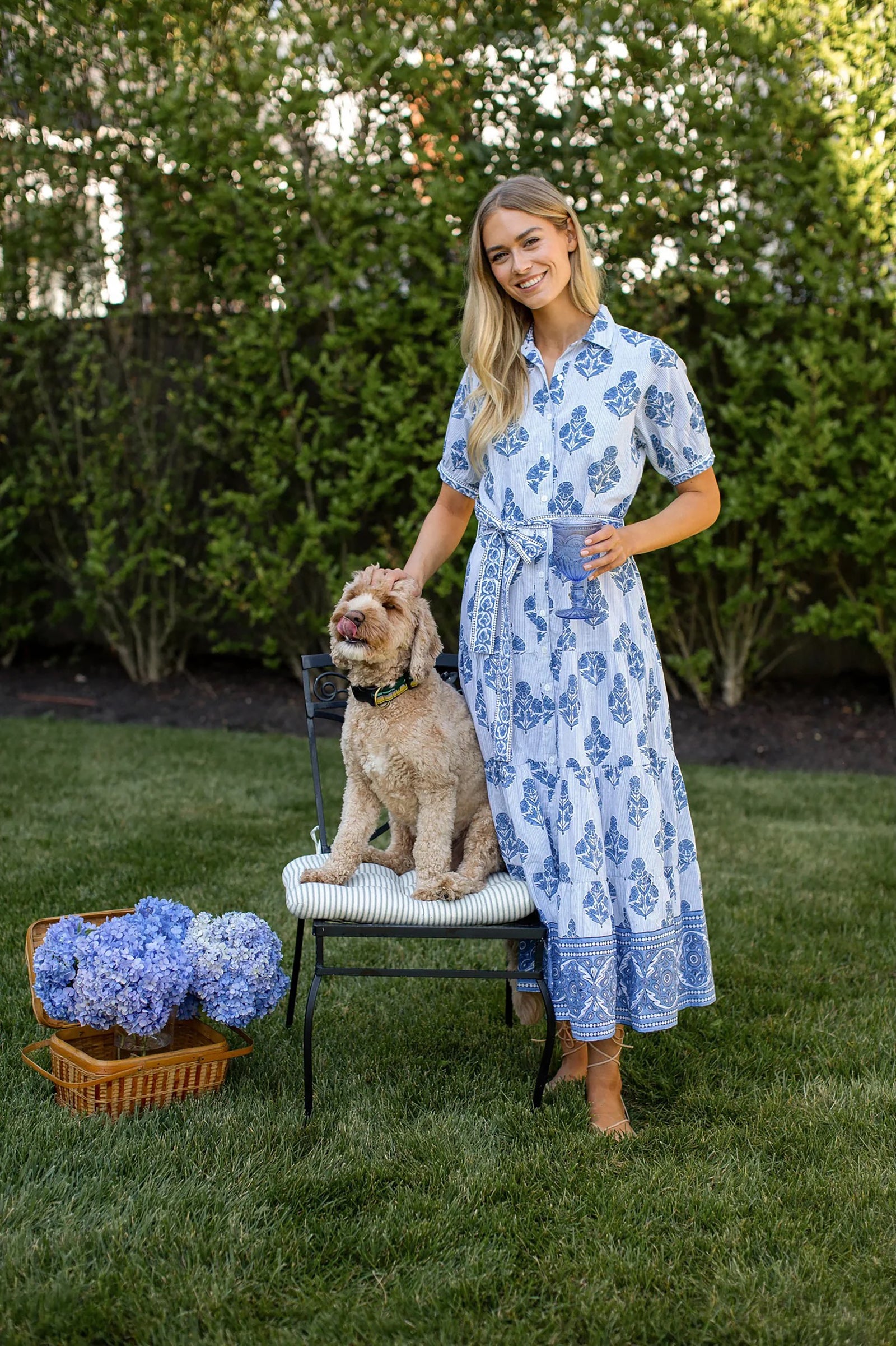 Marea Short Sleeve Shirt Dress - Indigo Striped Hollyhock