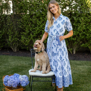Marea Short Sleeve Shirt Dress - Indigo Striped Hollyhock