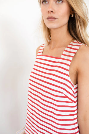 Marea Presley Shift Dress - Red Nautical Stripe