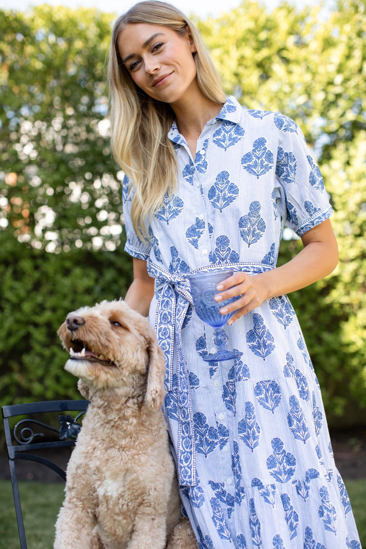 Marea Short Sleeve Shirt Dress - Indigo Striped Hollyhock