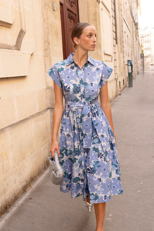 The Loren Oliphant Belted Shirt Dress- Suzani Blue
