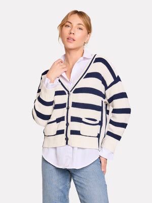 Brodie Stripe Crop Cardigan - Navy Stripes