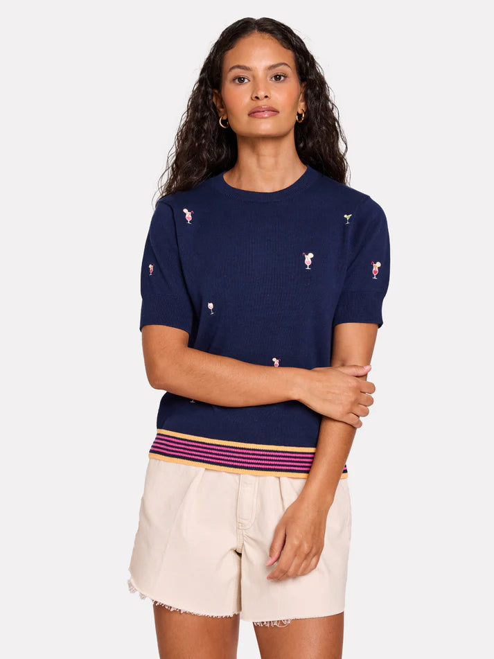 Brodie Cocktail Embroidery Tee - Navy