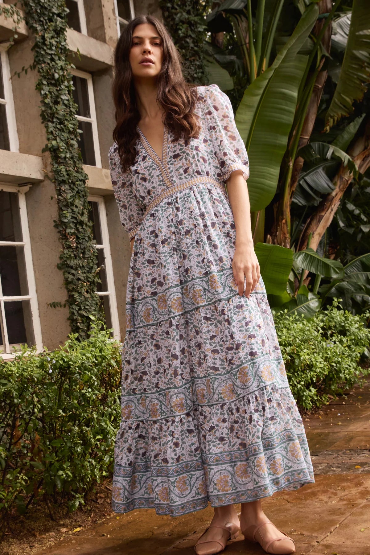 Oliphant V-Neck Cuffed Maxi - Cotswald Green