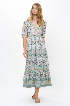 Oliphant V-Neck Cuffed Maxi - Cotswald Green