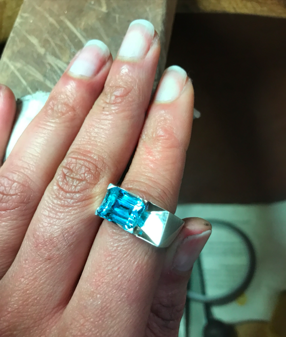 Melanie Eddy Sky Blue Topaz and Sterling Silver Faceted Ring