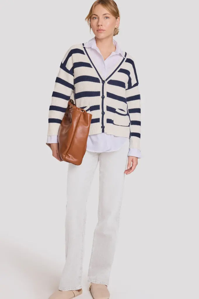 Brodie Stripe Crop Cardigan - Navy Stripes