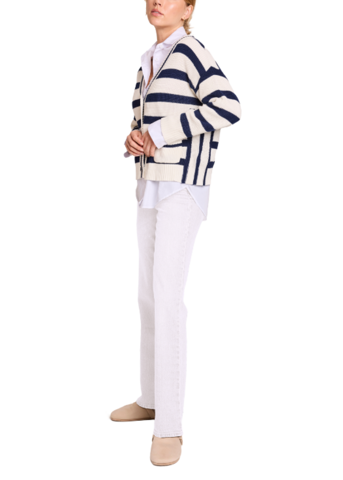 Brodie Stripe Crop Cardigan - Navy Stripes