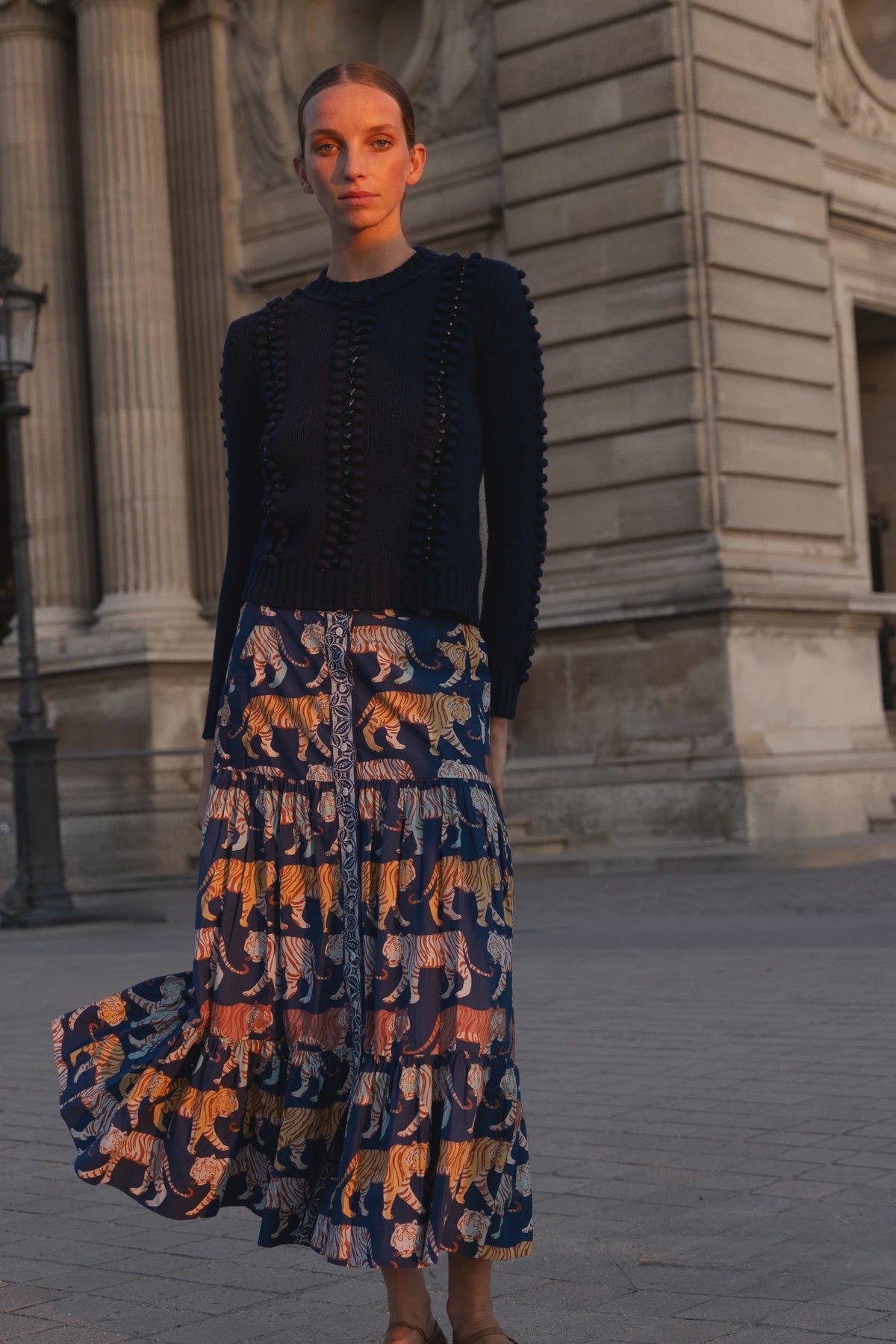 Oliphant Button Front Skirt- Raj Navy