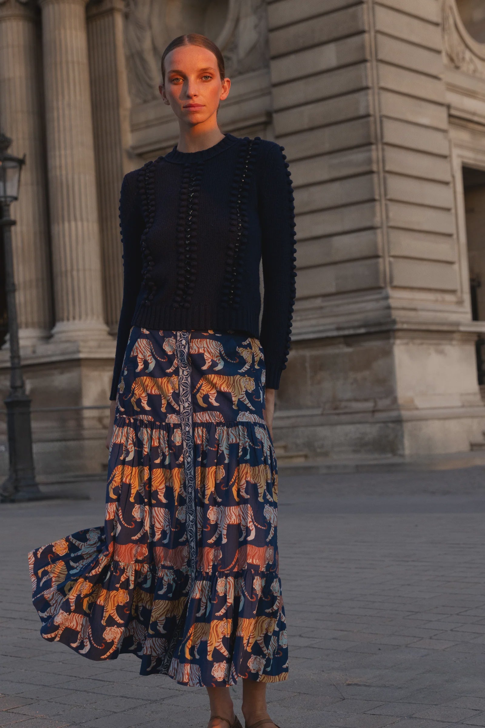 Oliphant Button Front Skirt- Raj Navy