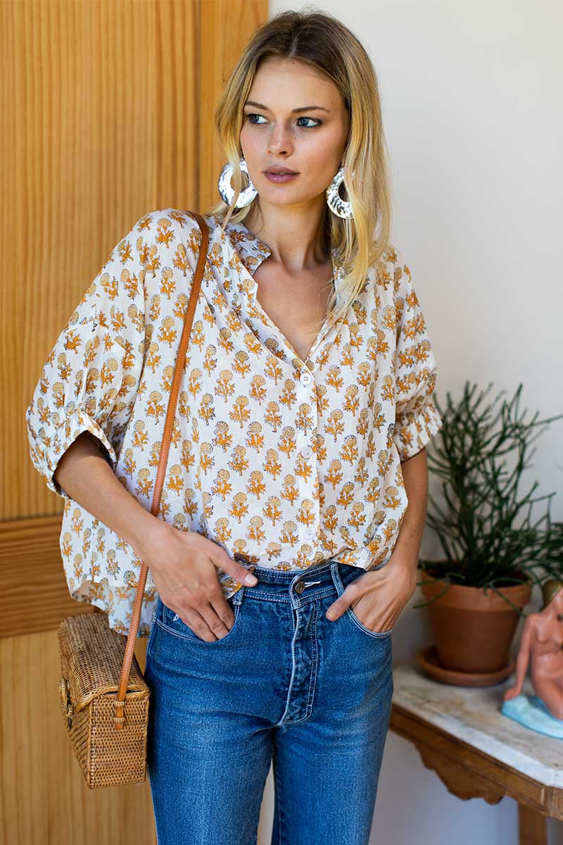 Emerson Fry Mandarin Collar Top - Little Marigolds Organic