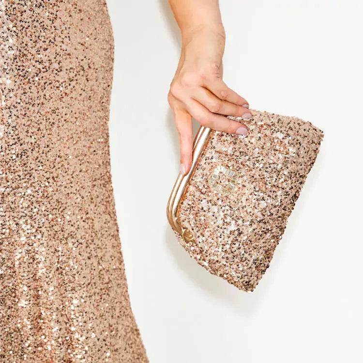 Never Fully Dressed Sequin Clutch Bag Gold