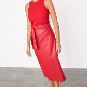 BDA Never Fully Dressed Leather Jaspre Skirt - Deep Red Vegan