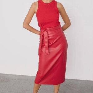 BDA Never Fully Dressed Leather Jaspre Skirt - Deep Red Vegan