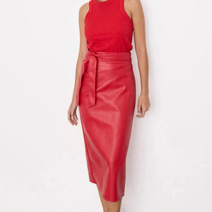 BDA Never Fully Dressed Leather Jaspre Skirt - Deep Red Vegan