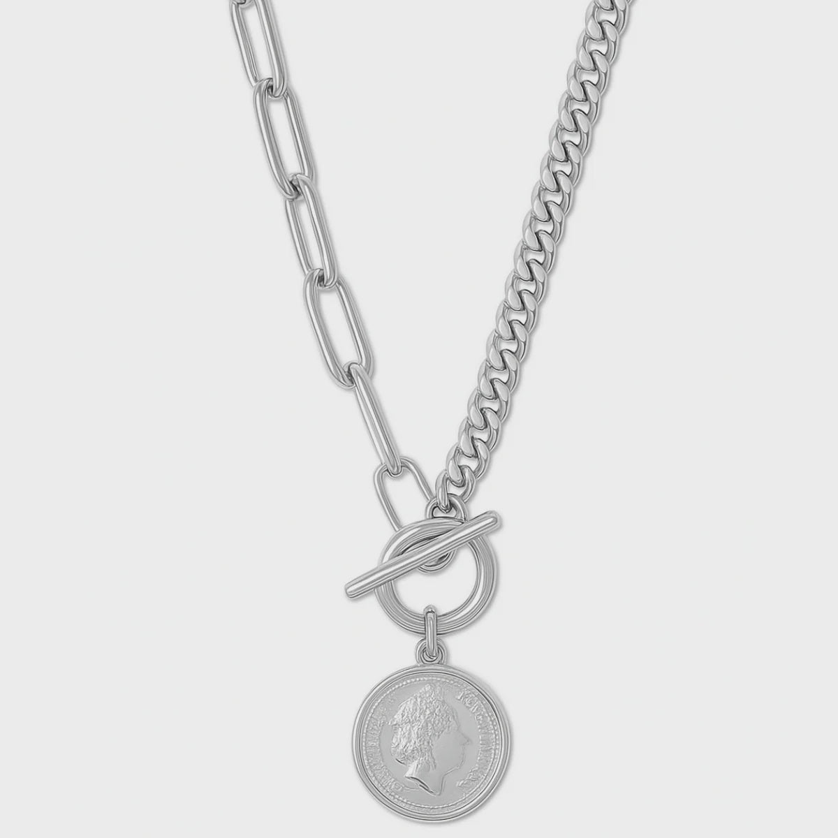 Ellie Vail - Stacie Toggle Chain Coin Silver Necklace