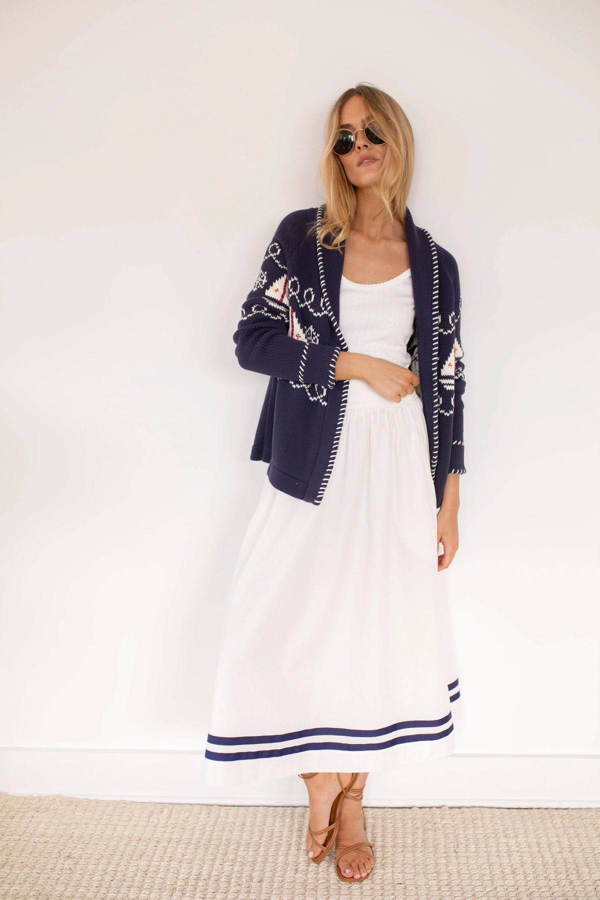 Marea Charlotte skirt - White with Navy Triim
