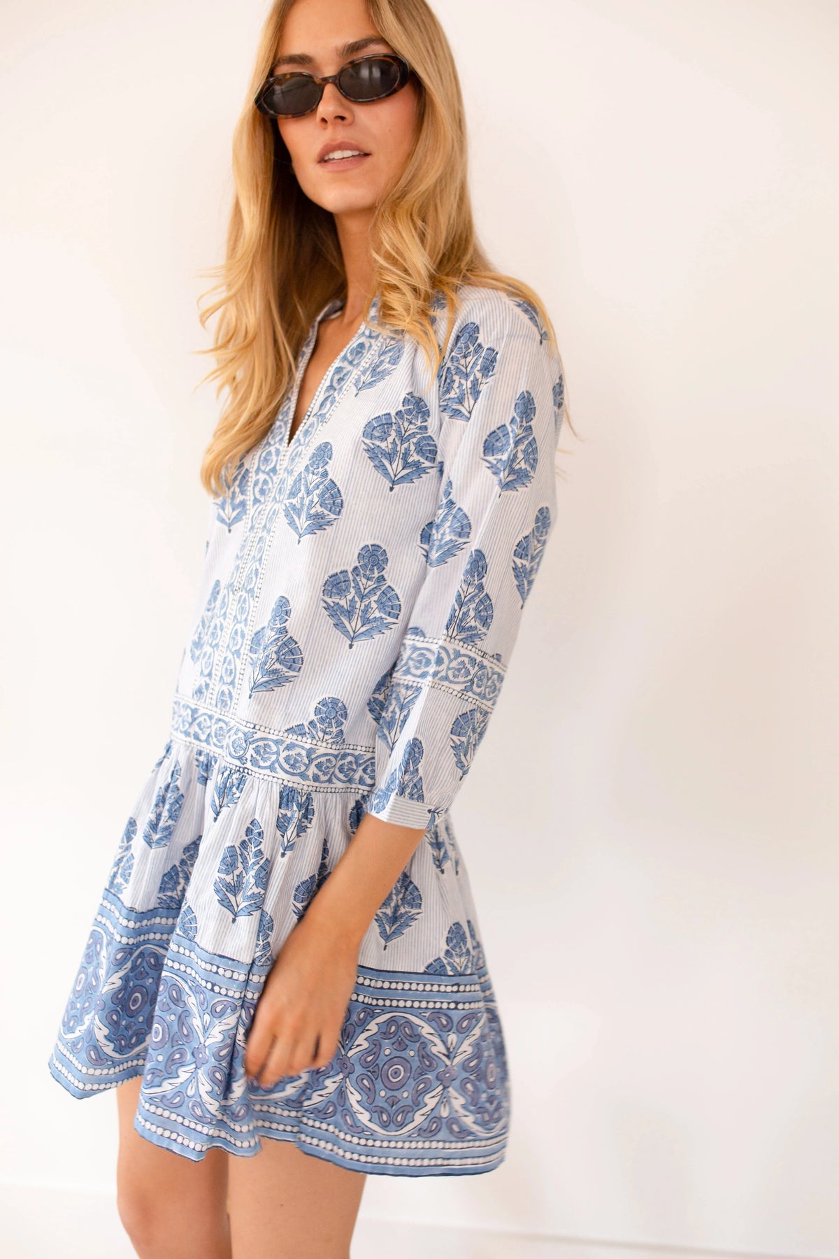 Marea Jeanine Dress - Indigo Striped Hollyhock