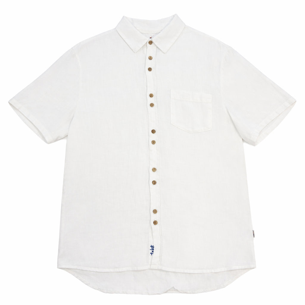 TABS Men's Short Sleeve Linen Shirt - Longtail White
