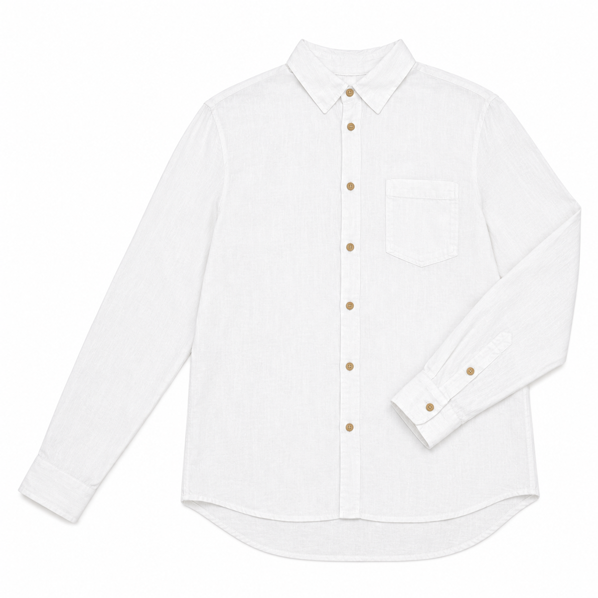TABS Men's Long Sleeve Linen Shirt - Longtail White with Coconut Buttons