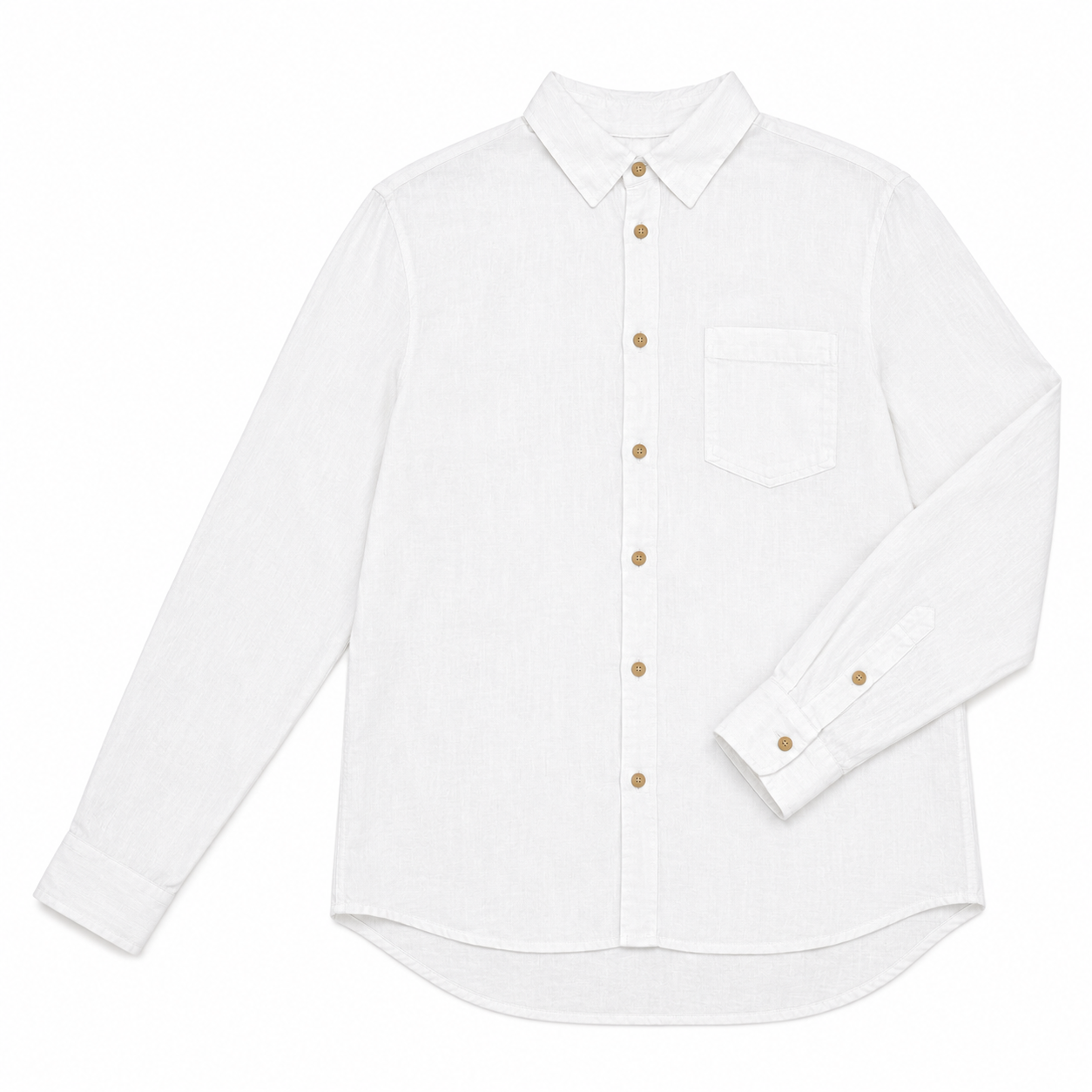 TABS Men's Long Sleeve Linen Shirt - Longtail White with Coconut Buttons