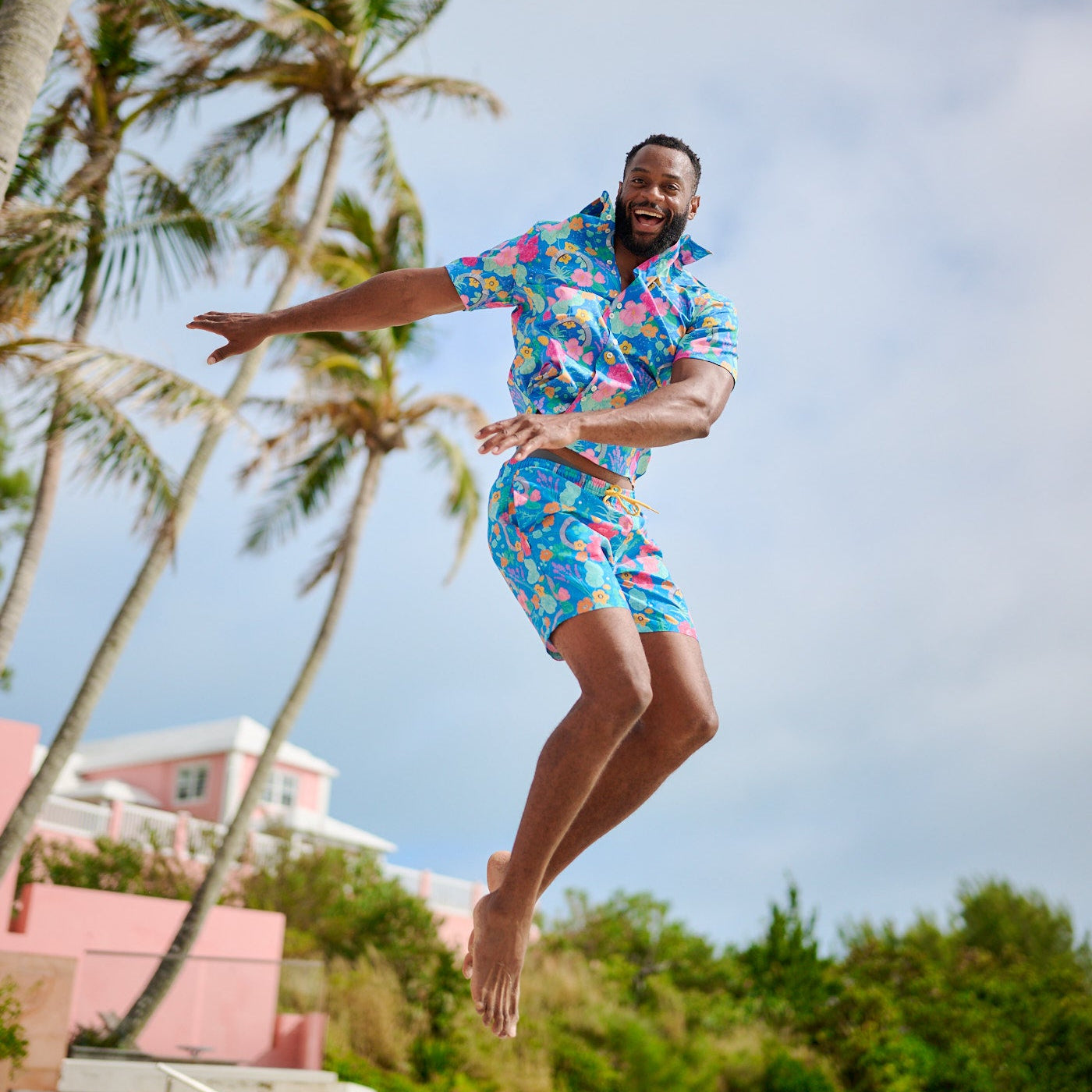 man wearing floral set