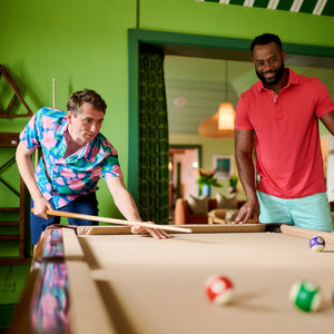 playing pool with hibiscus print
