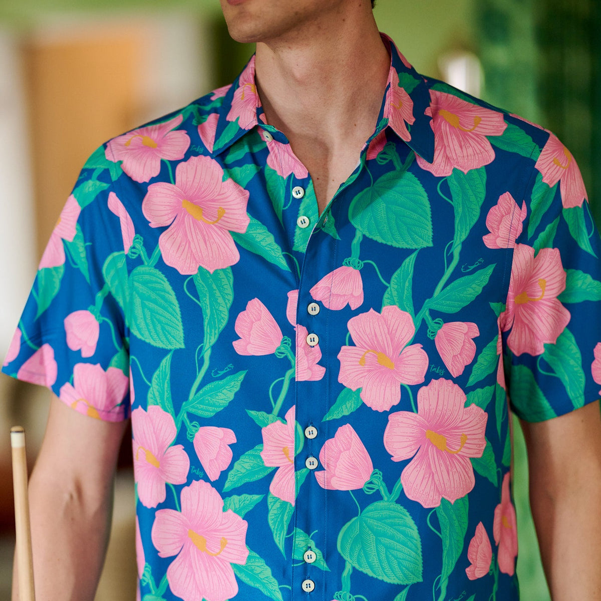 playing pool with hibiscus print