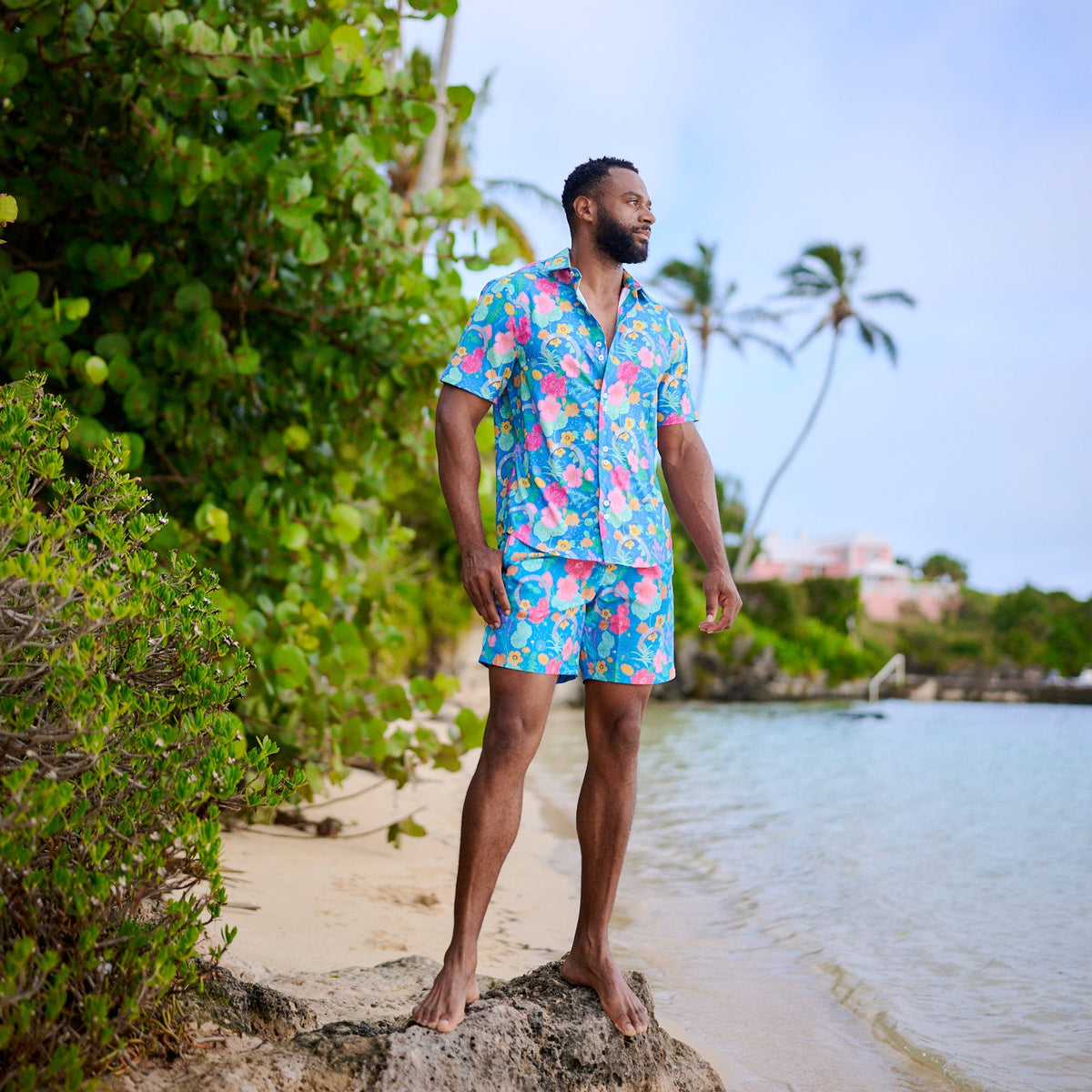man wearing floral set