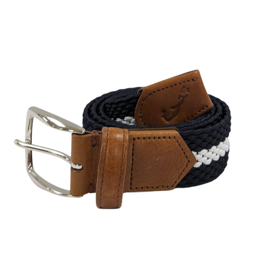 F. H. Wadsworth Elastic Stretch Belt - Navy & White