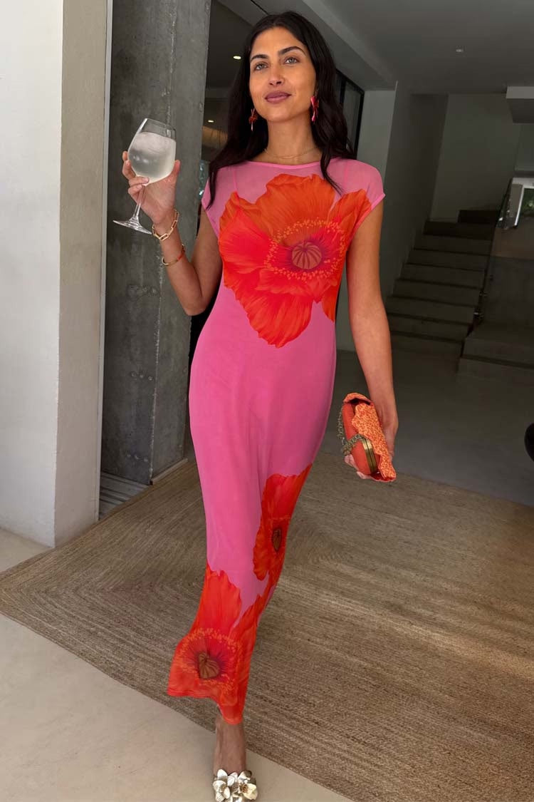 BDA Pink Poppy Sleeveless Mesh Dress