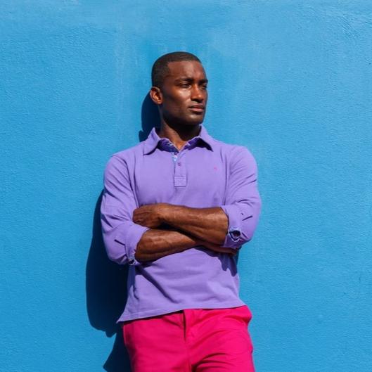 Men's Long Sleeve Cotton Polo - Bermudiana Purple