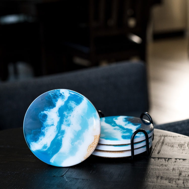 Lynn & Liana Designs Ceramic Resin Coasters - Bermuda Blue
