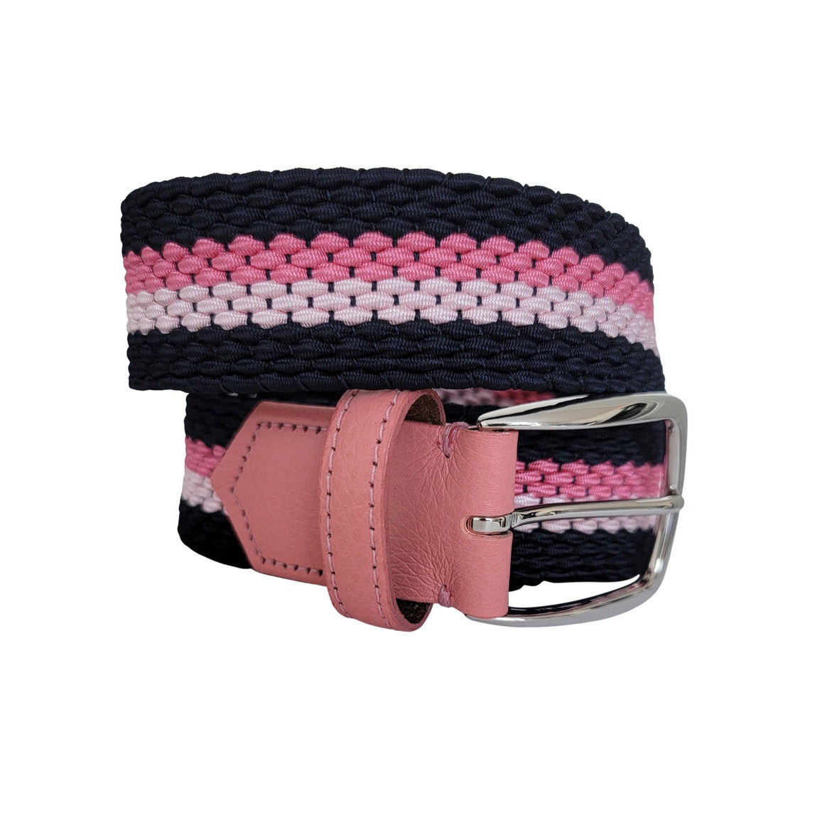 F.H. Wadsworth Elastic Stretch Belt - Pink & Navy Striped