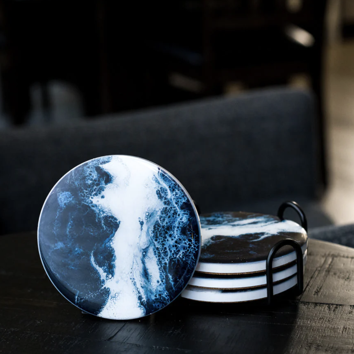 Lynn & Liana Designs Ceramic Resin Coasters - Navy