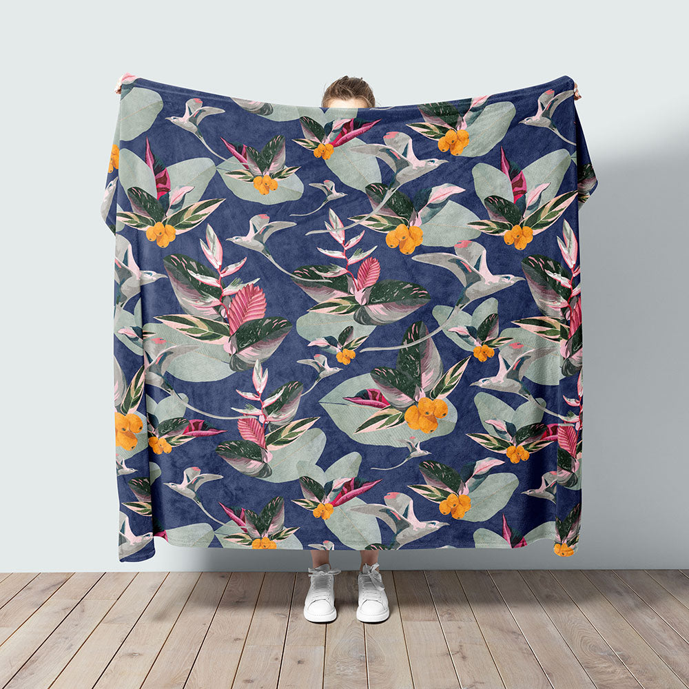 TABS minky blanket longtail and loquat print