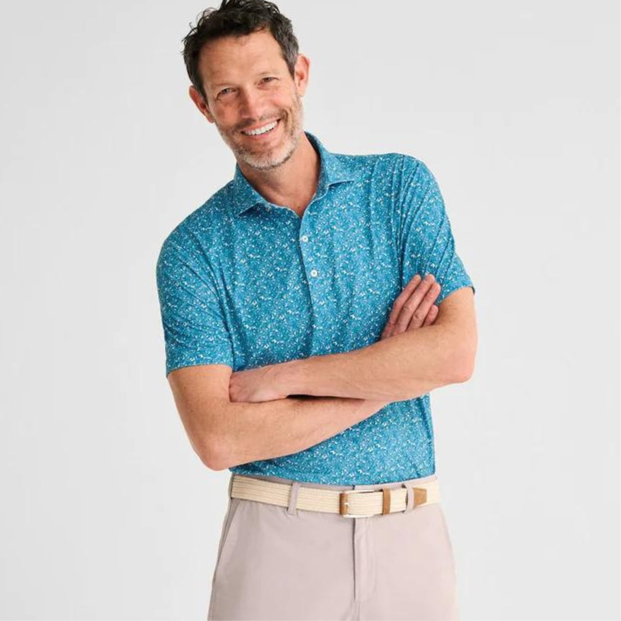 Johnnie-O Bali Printed Jersey Performance Polo - Caicos